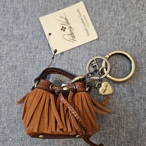 Patricia Nash Mini Purse Cognac Suede And Fringe Key Chain